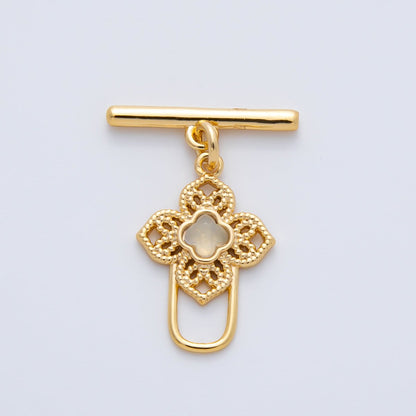 18K Gold Filled Blue, Red, White CZ Clover OT Clasp Dainty Toggle Clasps Closure Finding | Z1458 Z1459
