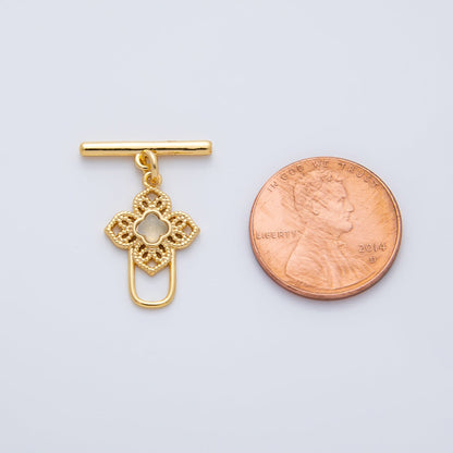 18K Gold Filled Blue, Red, White CZ Clover OT Clasp Dainty Toggle Clasps Closure Finding | Z1458 Z1459