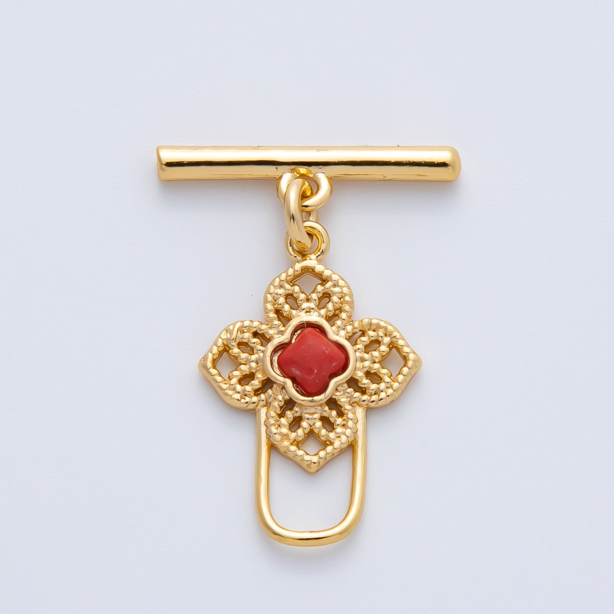 18K Gold Filled Blue, Red, White CZ Clover OT Clasp Dainty Toggle Clasps Closure Finding | Z1458 Z1459