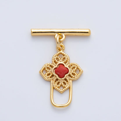 18K Gold Filled Blue, Red, White CZ Clover OT Clasp Dainty Toggle Clasps Closure Finding | Z1458 Z1459