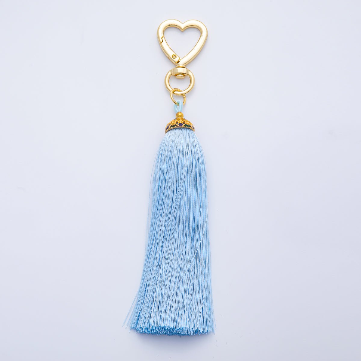 18K Gold Filled Blue, Red, Yellow, Pink, Orange Tassel Heart Push Gate Keychain Fringe Accessories | WB-00281 ~ WB-00285
