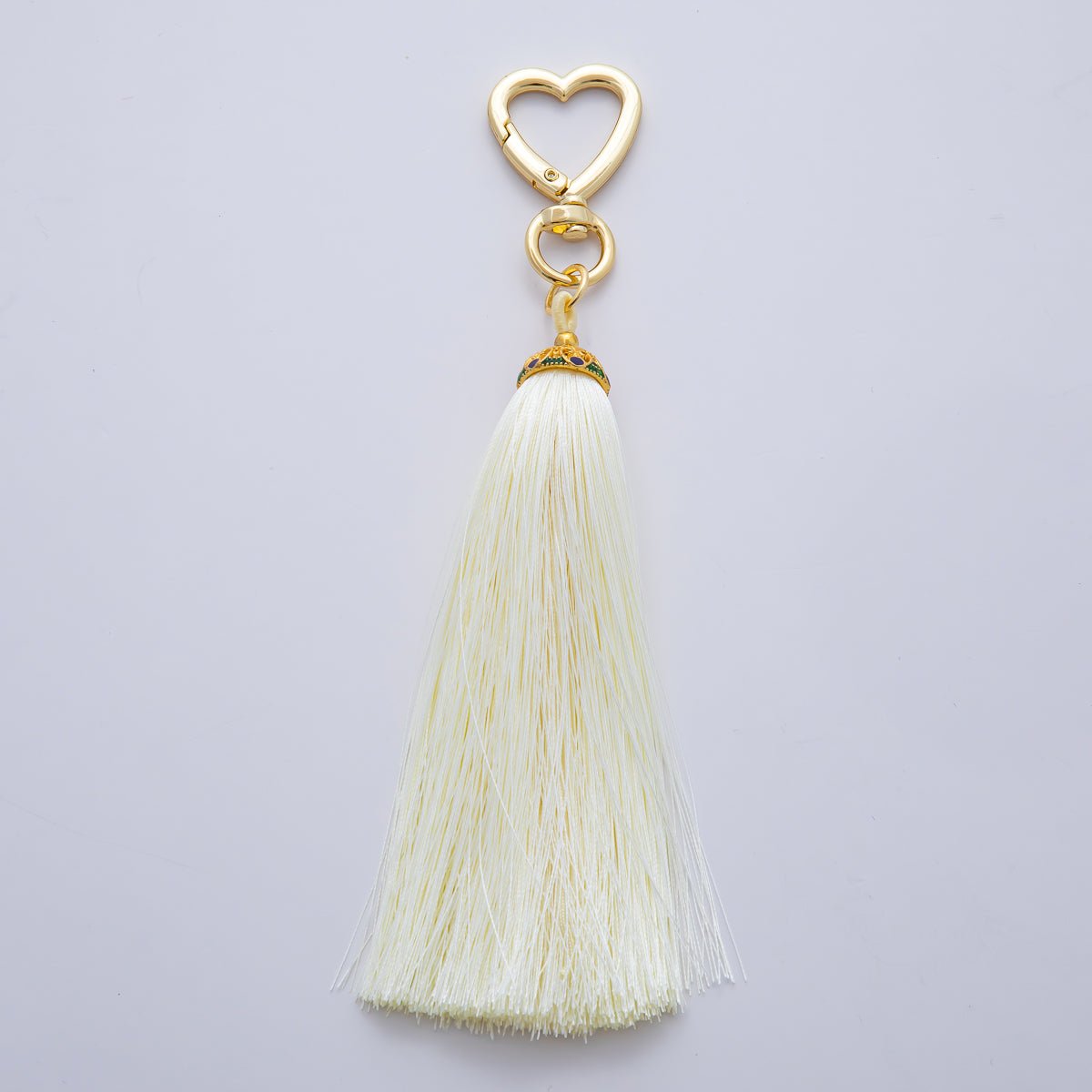 18K Gold Filled Blue, Red, Yellow, Pink, Orange Tassel Heart Push Gate Keychain Fringe Accessories | WB-00281 ~ WB-00285