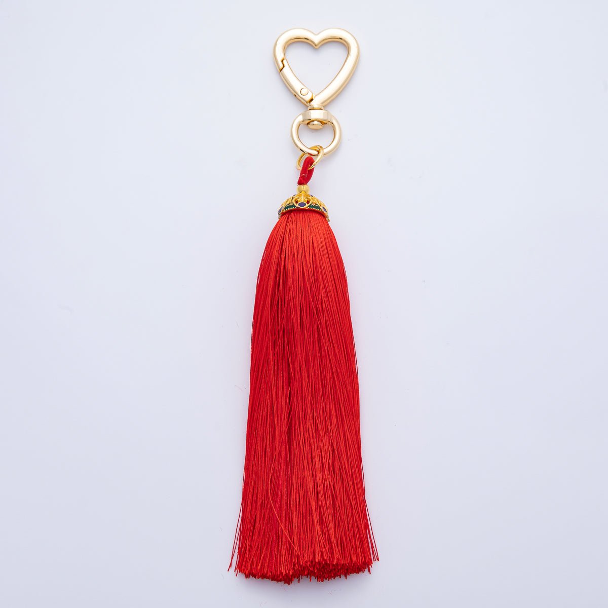 18K Gold Filled Blue, Red, Yellow, Pink, Orange Tassel Heart Push Gate Keychain Fringe Accessories | WB-00281 ~ WB-00285