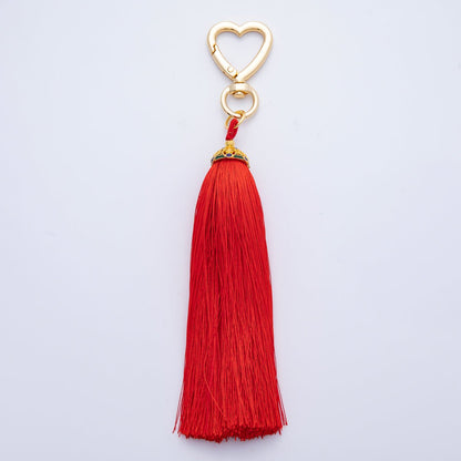 18K Gold Filled Blue, Red, Yellow, Pink, Orange Tassel Heart Push Gate Keychain Fringe Accessories | WB-00281 ~ WB-00285