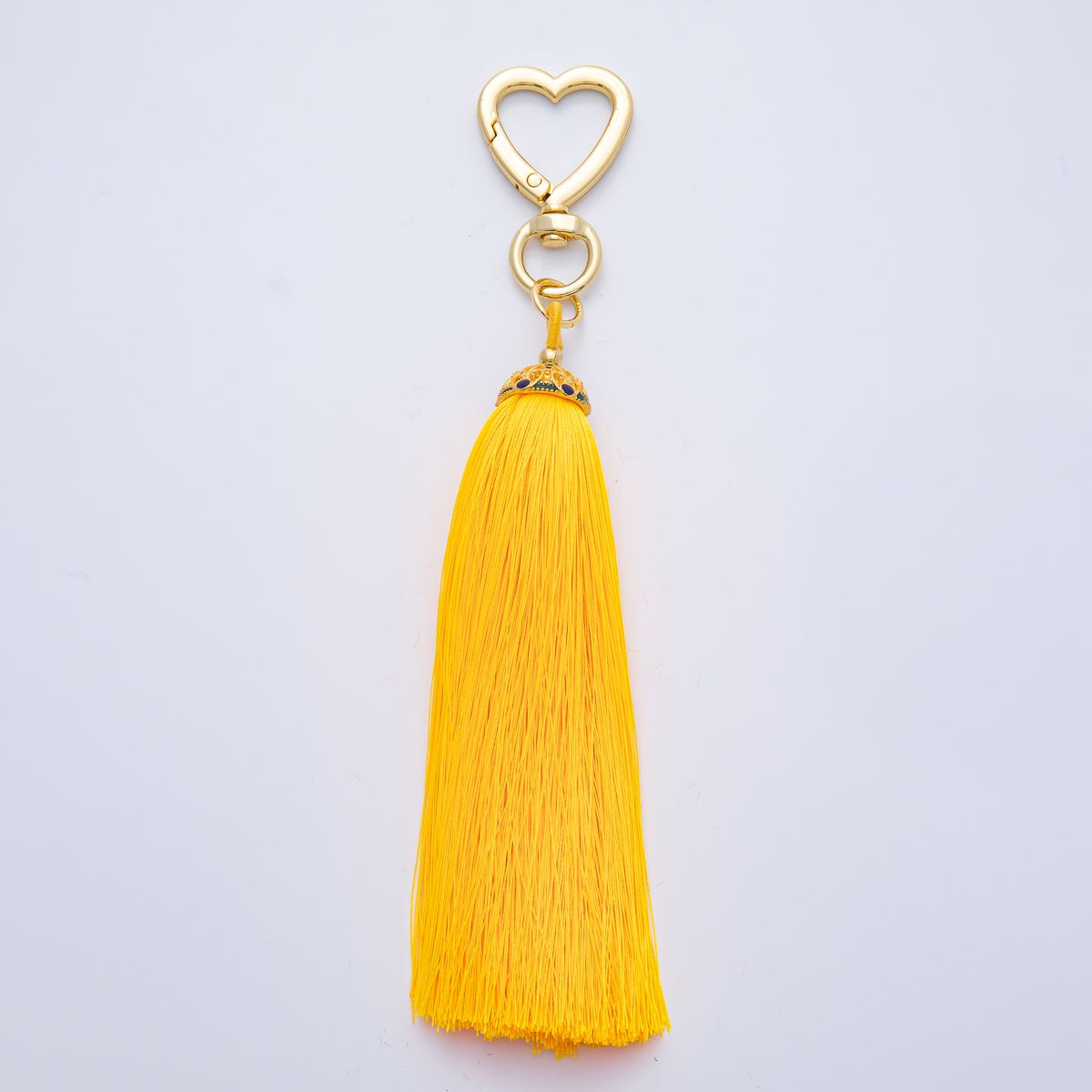 18K Gold Filled Blue, Red, Yellow, Pink, Orange Tassel Heart Push Gate Keychain Fringe Accessories | WB-00281 ~ WB-00285