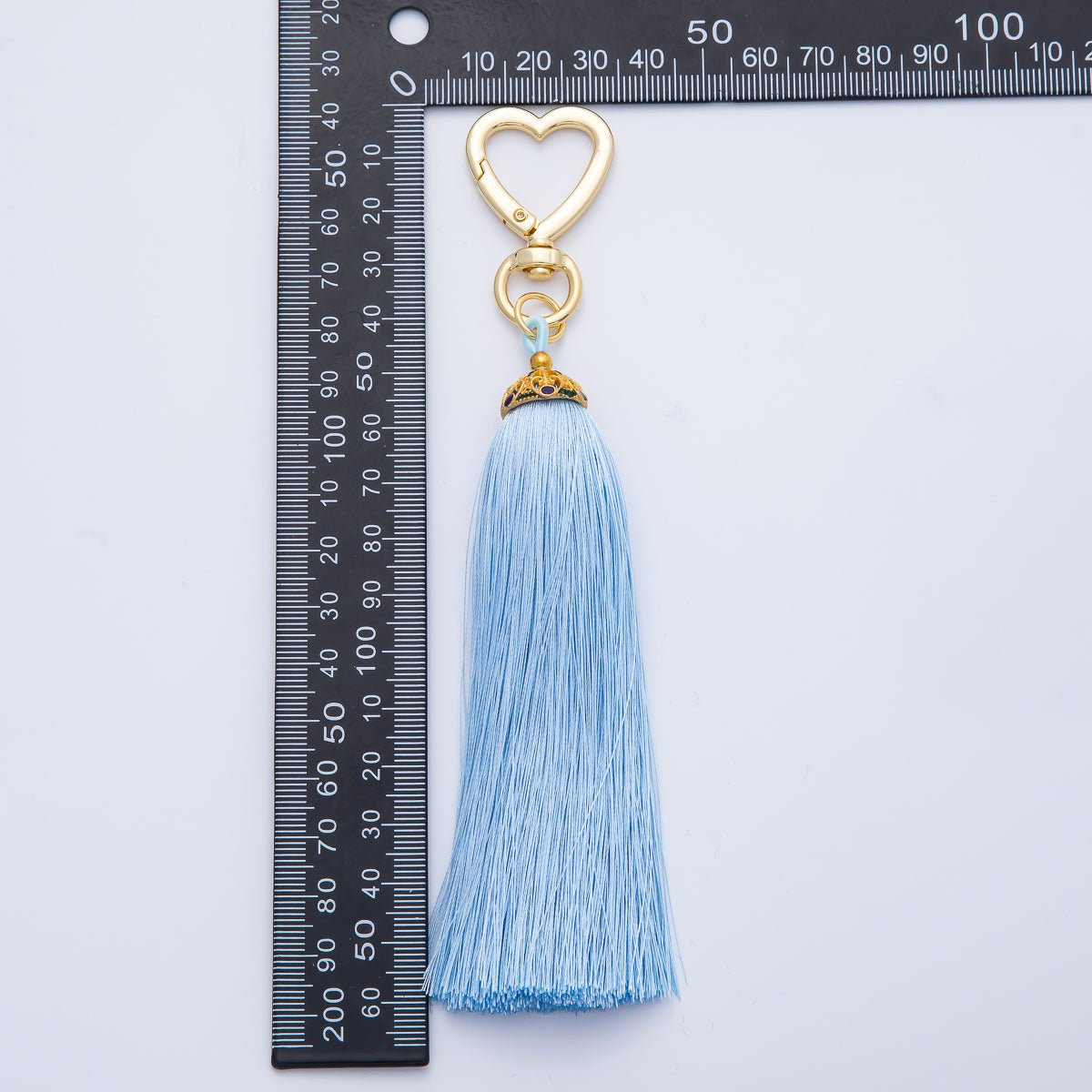 18K Gold Filled Blue, Red, Yellow, Pink, Orange Tassel Heart Push Gate Keychain Fringe Accessories | WB-00281 ~ WB-00285