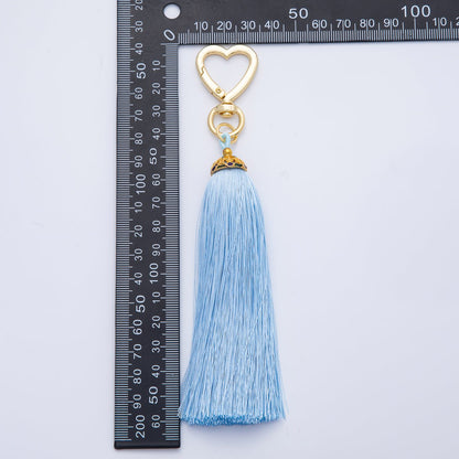 18K Gold Filled Blue, Red, Yellow, Pink, Orange Tassel Heart Push Gate Keychain Fringe Accessories | WB-00281 ~ WB-00285