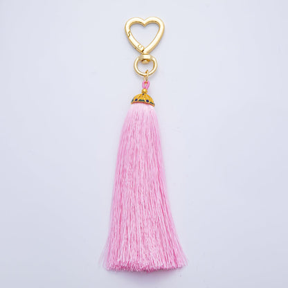 18K Gold Filled Blue, Red, Yellow, Pink, Orange Tassel Heart Push Gate Keychain Fringe Accessories | WB-00281 ~ WB-00285