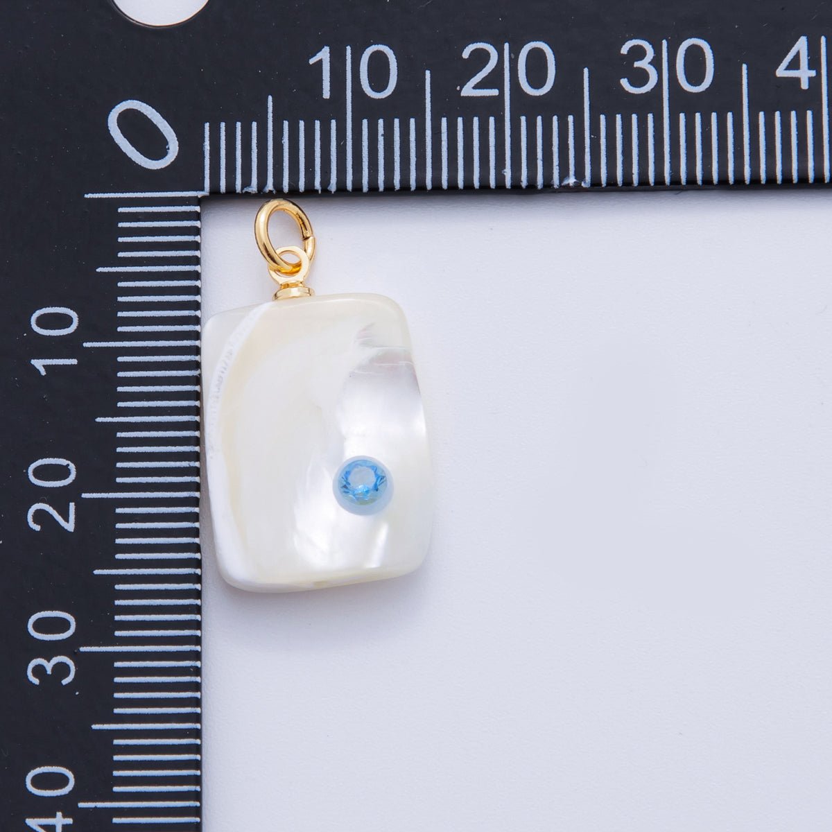 18K Gold Filled Blue Round White Shell Pearl Rectangular Charm | X643
