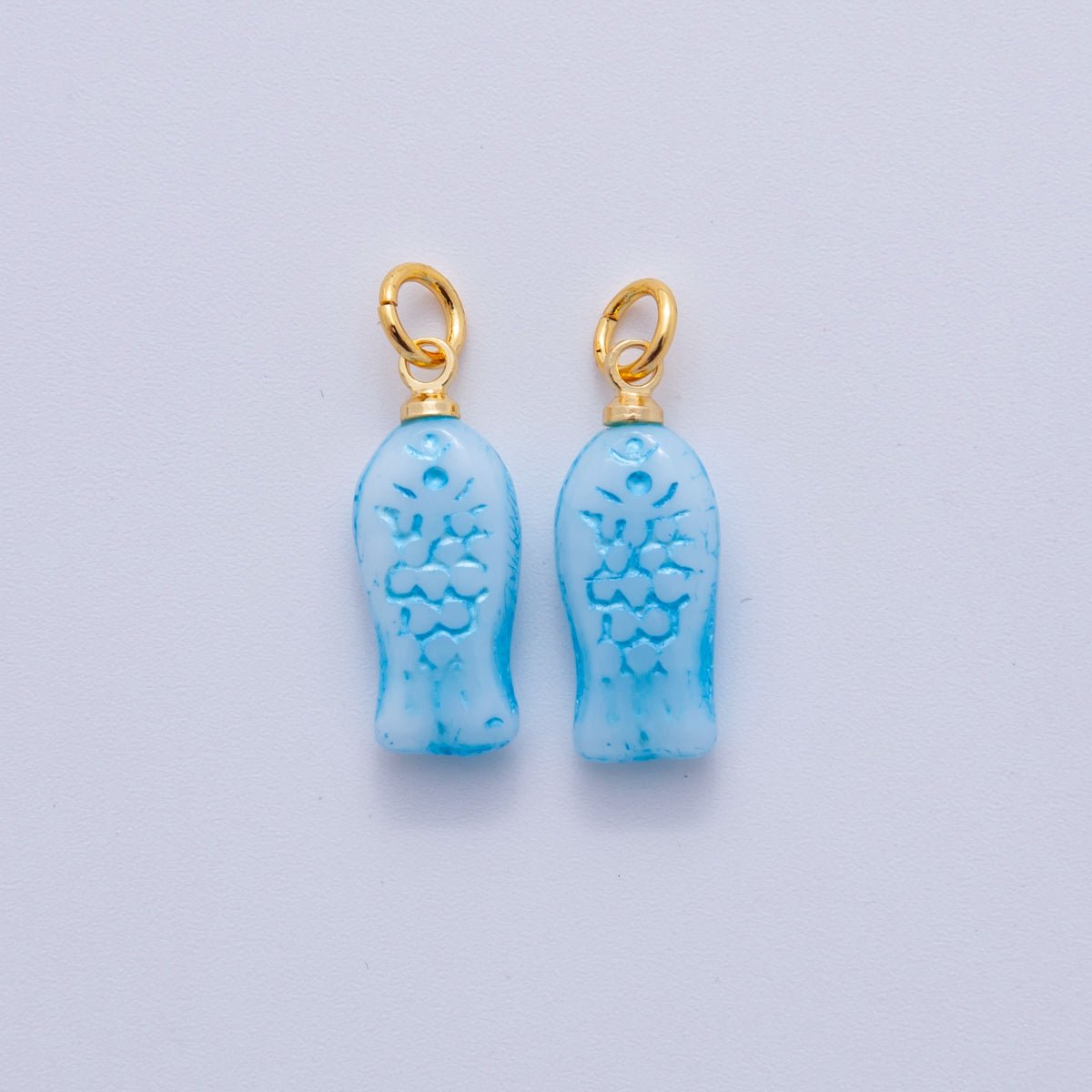 18K Gold Filled Blue Scaled Fish Mini Charm | M861