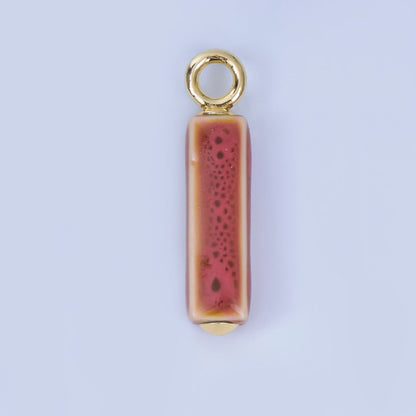 18K Gold Filled Blue, Teal, Brown, Pink Watercolor Bar Ceramic Drop Pendant | AJ-451
