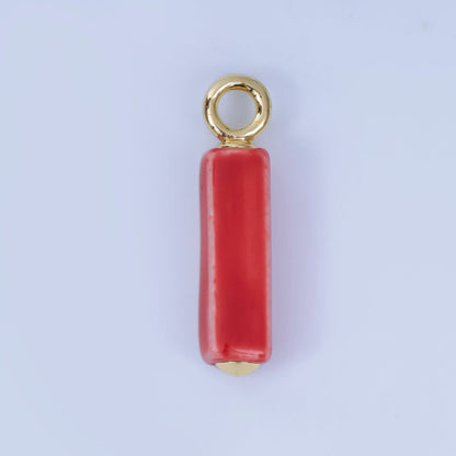 18K Gold Filled Blue, Teal, Brown, Pink Watercolor Bar Ceramic Drop Pendant | AJ-451