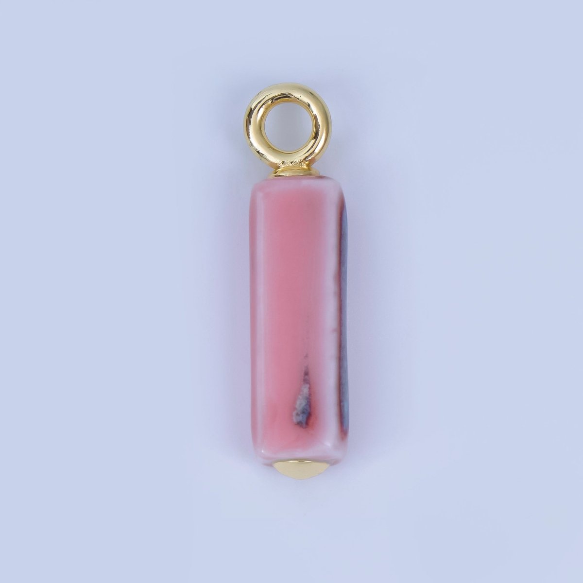 18K Gold Filled Blue, Teal, Brown, Pink Watercolor Bar Ceramic Drop Pendant | AJ-451