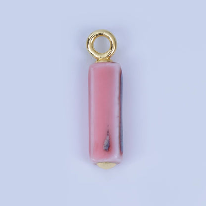 18K Gold Filled Blue, Teal, Brown, Pink Watercolor Bar Ceramic Drop Pendant | AJ-451