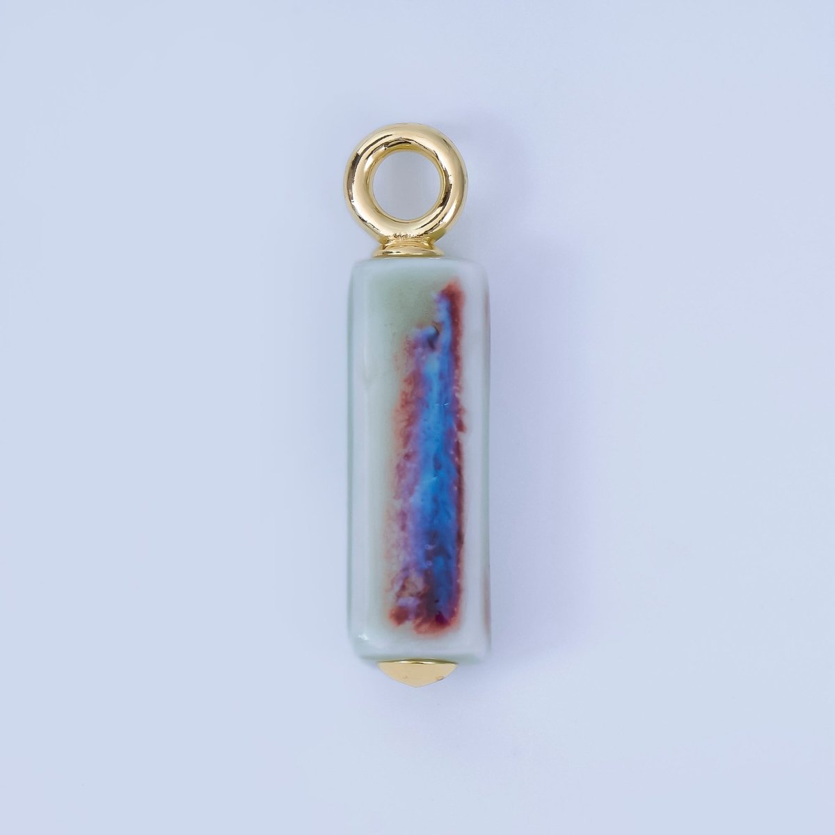 18K Gold Filled Blue, Teal, Brown, Pink Watercolor Bar Ceramic Drop Pendant | AJ-451