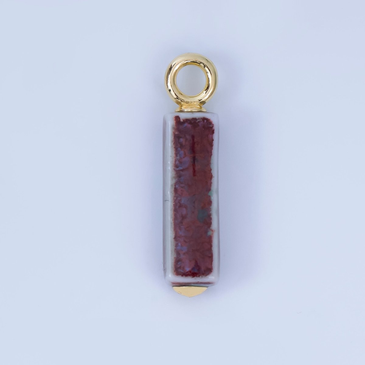 18K Gold Filled Blue, Teal, Brown, Pink Watercolor Bar Ceramic Drop Pendant | AJ-451