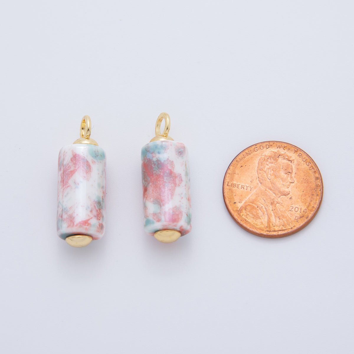 18K Gold Filled Blue, Green, Pink Watercolor Tube Cylinder Ceramic Drop Pendant | AF698 AF699
