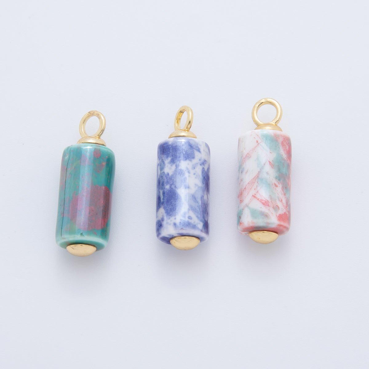 18K Gold Filled Blue, Green, Pink Watercolor Tube Cylinder Ceramic Drop Pendant | AF698 AF699