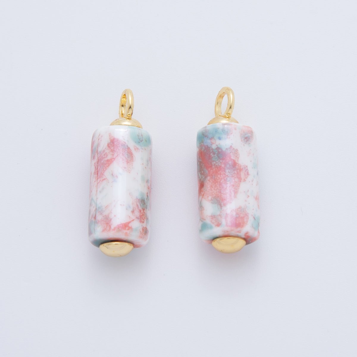 18K Gold Filled Blue, Green, Pink Watercolor Tube Cylinder Ceramic Drop Pendant | AF698 AF699