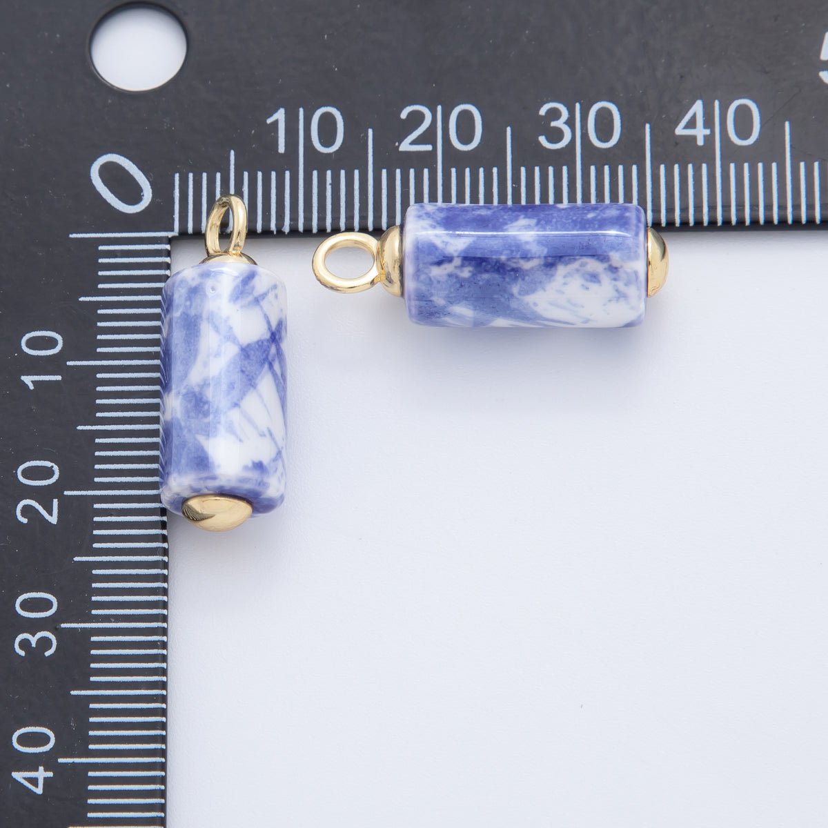 18K Gold Filled Blue, Green, Pink Watercolor Tube Cylinder Ceramic Drop Pendant | AF698 AF699