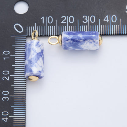 18K Gold Filled Blue, Green, Pink Watercolor Tube Cylinder Ceramic Drop Pendant | AF698 AF699