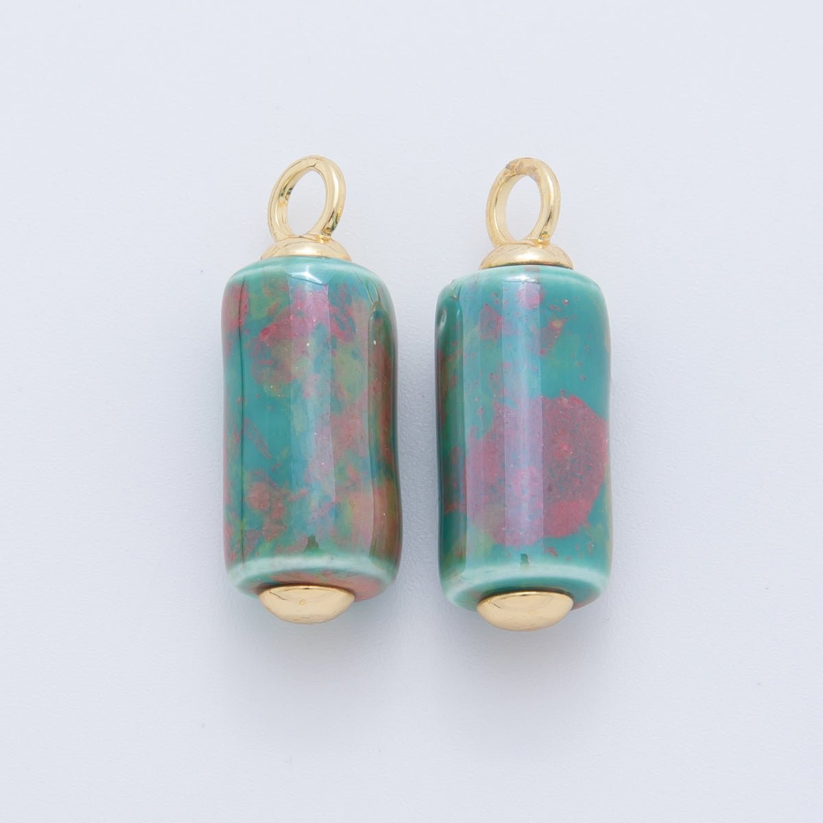 18K Gold Filled Blue, Green, Pink Watercolor Tube Cylinder Ceramic Drop Pendant | AF698 AF699