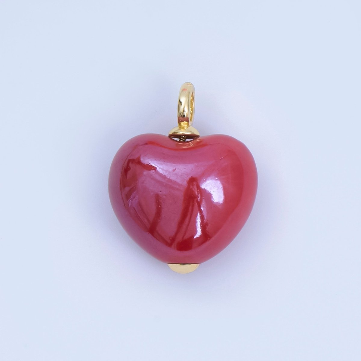 18K Gold Filled Blue, Teal, White, Pink Puffy Heart Ceramic Charm Pendant | AJ-402