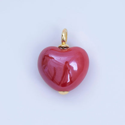 18K Gold Filled Blue, Teal, White, Pink Puffy Heart Ceramic Charm Pendant | AJ-402