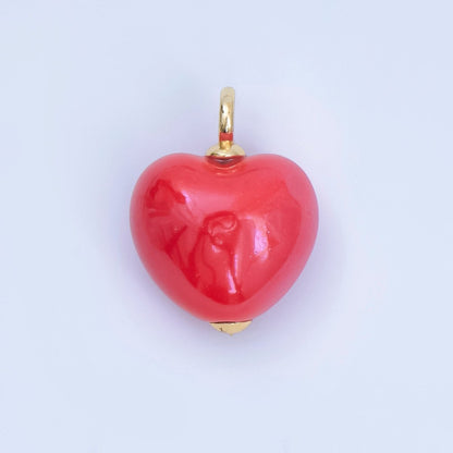 18K Gold Filled Blue, Teal, White, Pink Puffy Heart Ceramic Charm Pendant | AJ-402