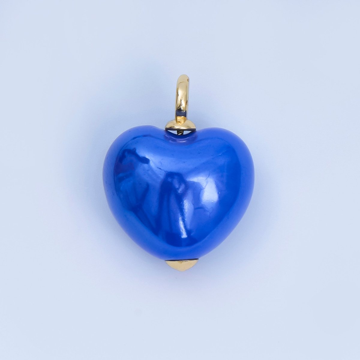 18K Gold Filled Blue, Teal, White, Pink Puffy Heart Ceramic Charm Pendant | AJ-402