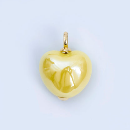 18K Gold Filled Blue, Teal, White, Pink Puffy Heart Ceramic Charm Pendant | AJ-402