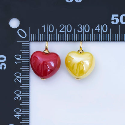 18K Gold Filled Blue, Teal, White, Pink Puffy Heart Ceramic Charm Pendant | AJ-402