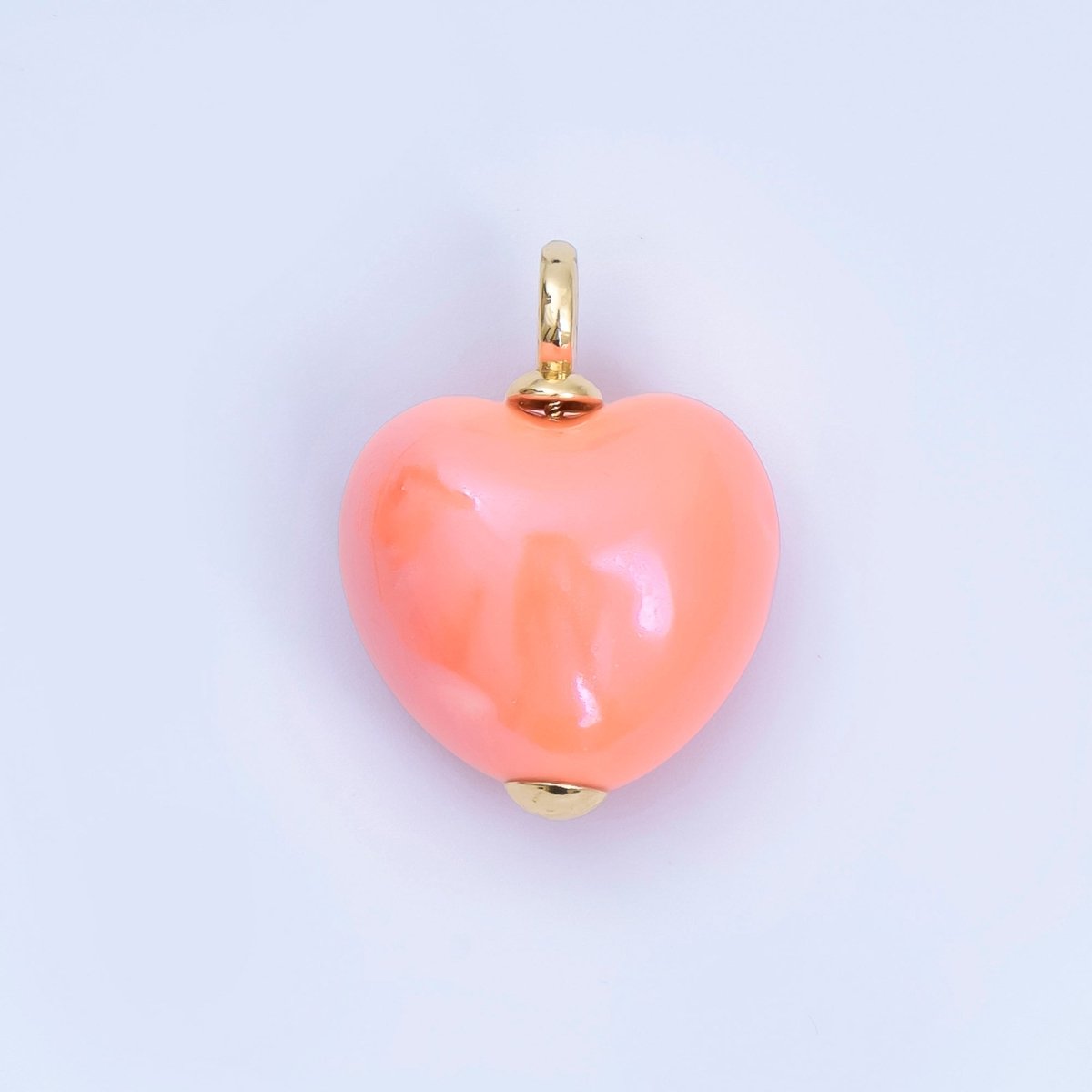 18K Gold Filled Blue, Teal, White, Pink Puffy Heart Ceramic Charm Pendant | AJ-402