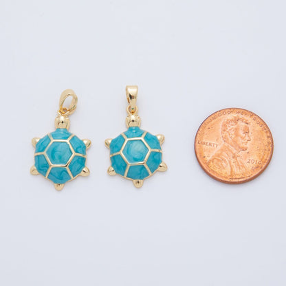 18K Gold Filled Blue Turtle Tortoise Enamel Pendant | AH765