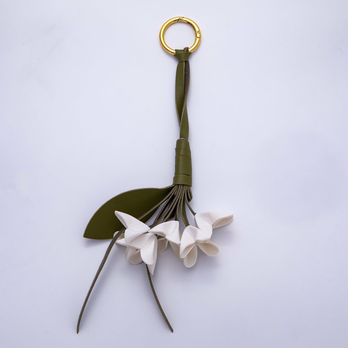 18K Gold Filled Blue, White, Pink Flower Bouquet Leather Bag Push Gate Charm Keychain | WB-00321 - WB-00323