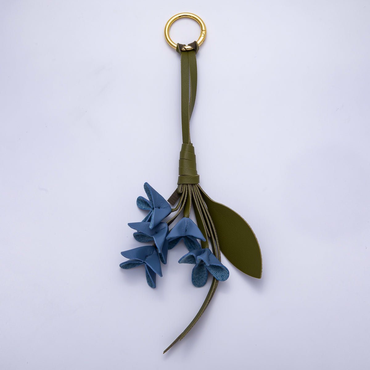 18K Gold Filled Blue, White, Pink Flower Bouquet Leather Bag Push Gate Charm Keychain | WB-00321 - WB-00323