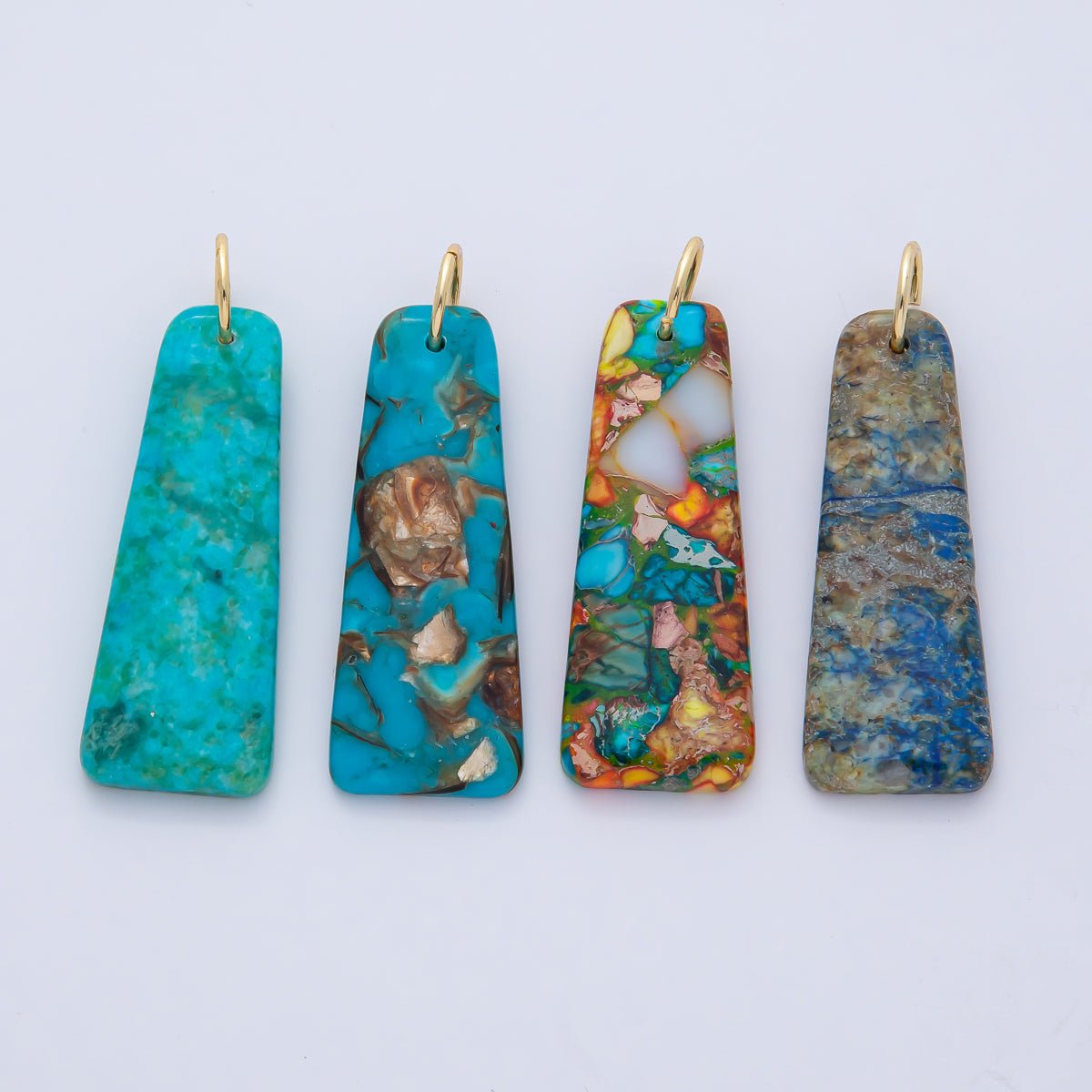 18K Gold Filled Multicolor Turquoise Boho Gemstone Bar Pendant | AF1495