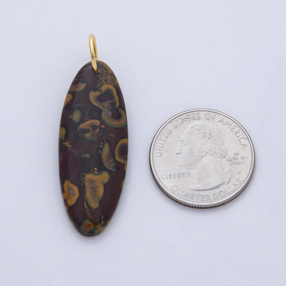 18K Gold Filled Boho Natural Oval Gemstone Pendant – Green, Brown &amp; Multicolor Stone Charms  AF1593