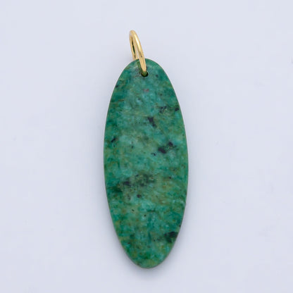 18K Gold Filled Boho Natural Oval Gemstone Pendant – Green, Brown &amp; Multicolor Stone Charms  AF1593