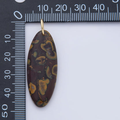 18K Gold Filled Boho Natural Oval Gemstone Pendant – Green, Brown &amp; Multicolor Stone Charms  AF1593