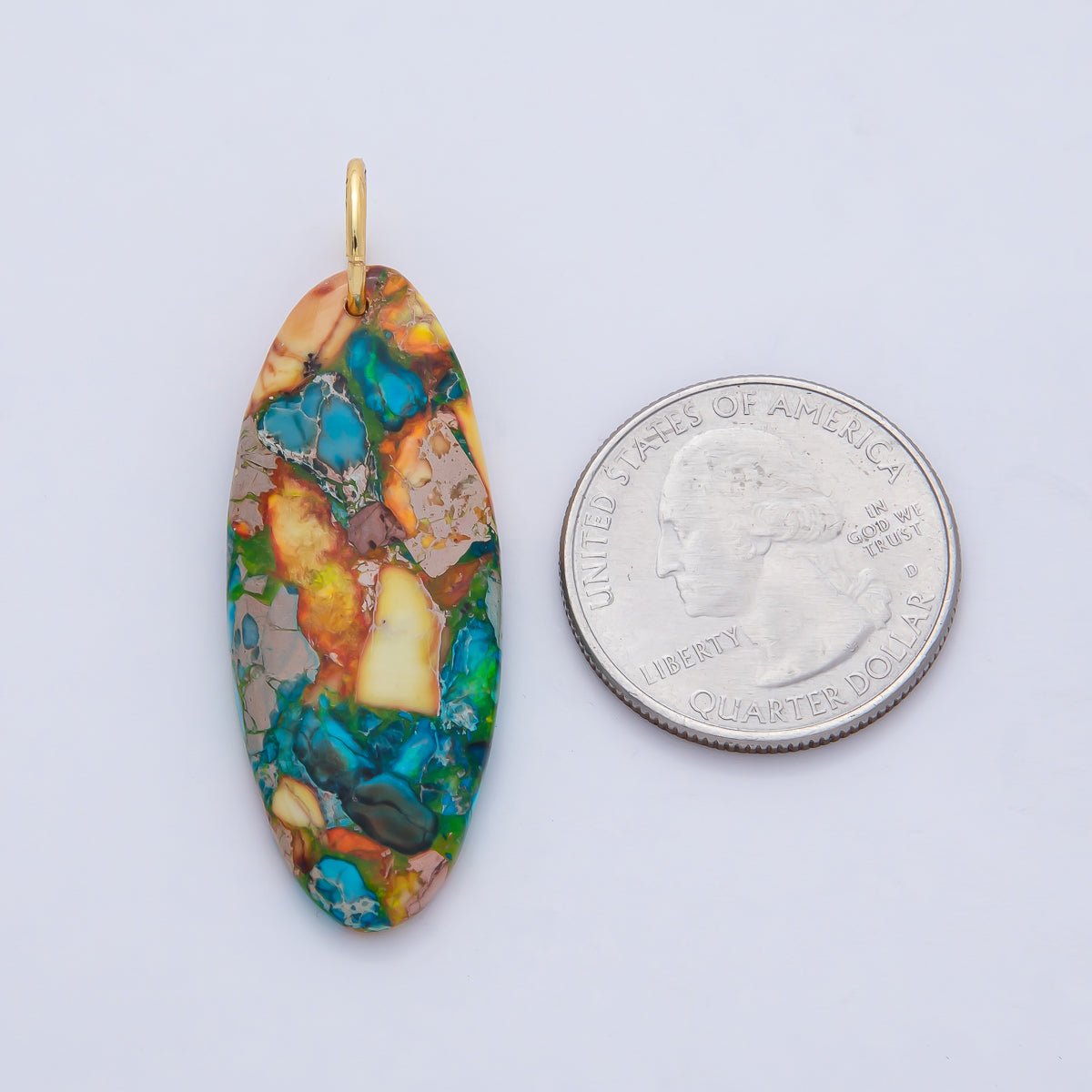 18K Gold Filled Boho Natural Oval Gemstone Pendant – Green, Brown &amp; Multicolor Stone Charms  AF1593