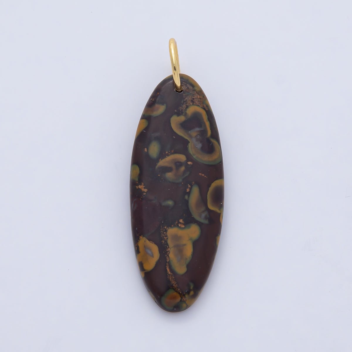 18K Gold Filled Boho Natural Oval Gemstone Pendant – Green, Brown &amp; Multicolor Stone Charms  AF1593