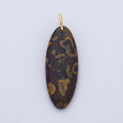 18K Gold Filled Boho Natural Oval Gemstone Pendant – Green, Brown &amp; Multicolor Stone Charms  AF1593
