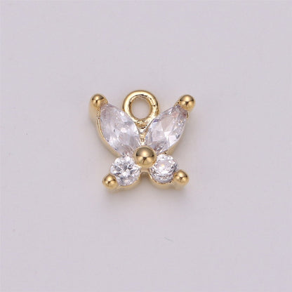 18K Gold Filled Butterfly Crystal Charm, Butterfly Charm Necklace, Tiny Dainty Charm, Boho Chic, Gold Crystal Charm, Minimal Silver Charm Pendant, C-529