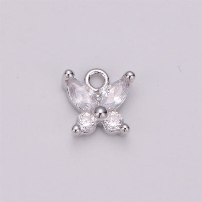 18K Gold Filled Butterfly Crystal Charm, Butterfly Charm Necklace, Tiny Dainty Charm, Boho Chic, Gold Crystal Charm, Minimal Silver Charm Pendant, C-529