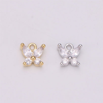18K Gold Filled Butterfly Crystal Charm, Butterfly Charm Necklace, Tiny Dainty Charm, Boho Chic, Gold Crystal Charm, Minimal Silver Charm Pendant, C-529