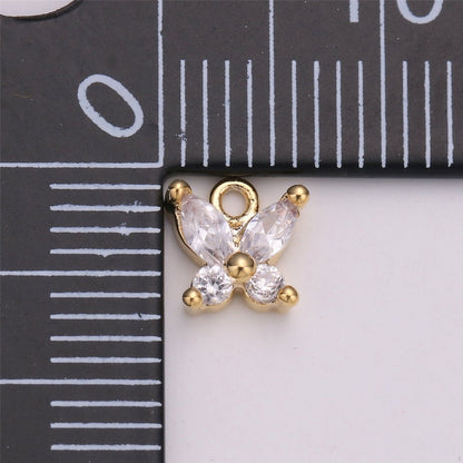 18K Gold Filled Butterfly Crystal Charm, Butterfly Charm Necklace, Tiny Dainty Charm, Boho Chic, Gold Crystal Charm, Minimal Silver Charm Pendant, C-529