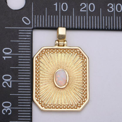 18k Gold filled Charm Geometric Bold rectangle charm w/ opal Medallion pendant, Necklace supply, Jewelry makings J-263