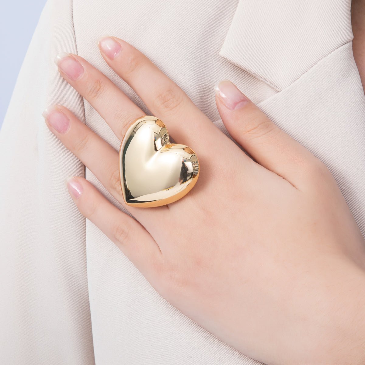 18K Gold Filled Chubby Sideways Minimalist Heart Statement Ring | Rings-00052