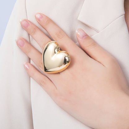 18K Gold Filled Chubby Sideways Minimalist Heart Statement Ring | Rings-00052